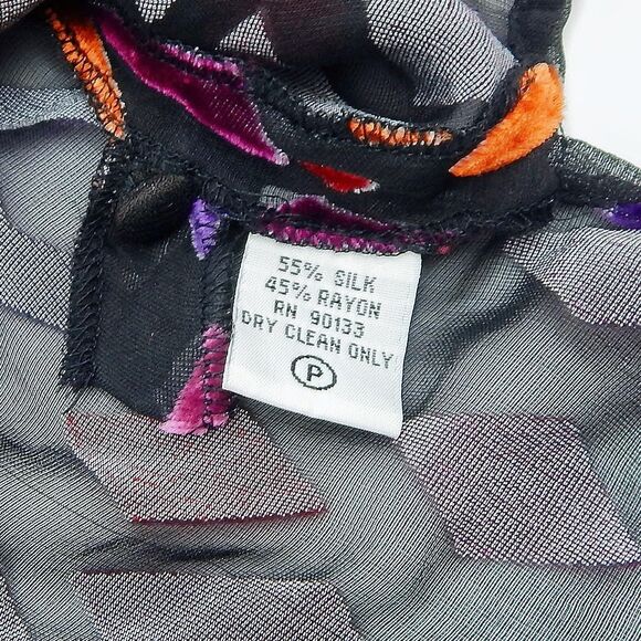 Bob Mackie Top Kimono Womens 1X Diamond Velvet Burnout Sheer Silk Blend Button - Picture 5 of 11